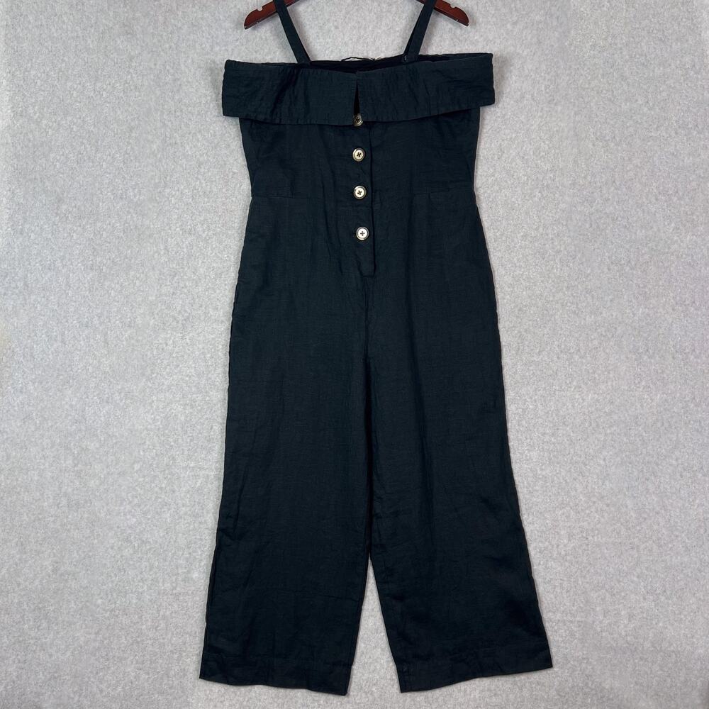 Soft Surroundings Black Raissa Crop Linen Off the shoulder Jumpsuit Size Medium
